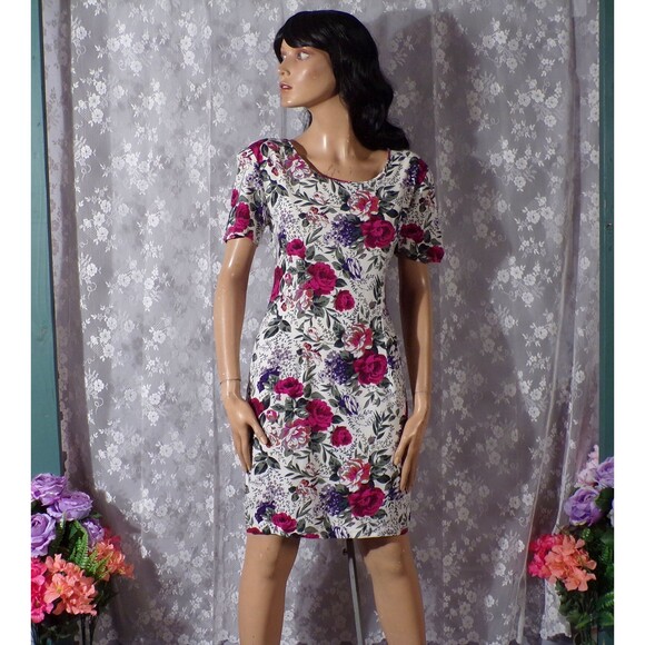 Vintage 90s Dress 1990s Floral Casual Cute Pencil Pinup Spring Retro Size Small - Picture 3 of 7